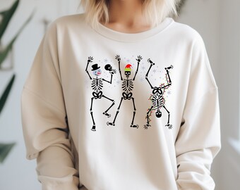 Christmas Dancing Skeleton Sweatshirt, Skeleton Christmas Shirt, Christmas Crewneck, Holiday Sweater, New Year Shirt, Christmas Lights Shirt