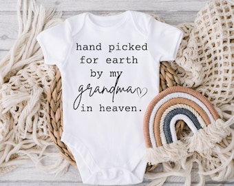 HandPicked for earth by Grandma, Custom Onesie, Pregnancy Reveal Onesie, Personalized Onesie, Boy Onesie, Girl Onesie, Baby Shower Gift