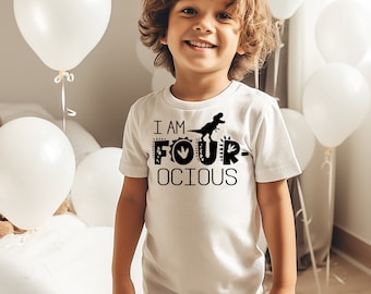 I am Four Shirt, 4th Birthday Boy, 4th Birthday Shirt Boy, Dinosaur Birthday Shirt, TRex Shirt, 4th dinosaur birthday, Custom Dinosaur Shirt