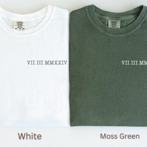Personalized Roman Numeral Tshirt, Comfort Colors Custom Roman Date Neckline Shirt, Anniversary Year Outfit, Couple Tee, Wedding Party Shirt