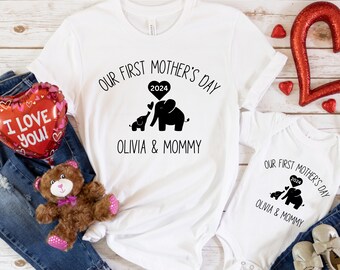 Our First Mother's Day 2024 Shirt, Matching Mommy And Me TShirt, Custom Mother's Day Gift, 1st Mothers Day Outfit, Elephant Mommy And Me Tee