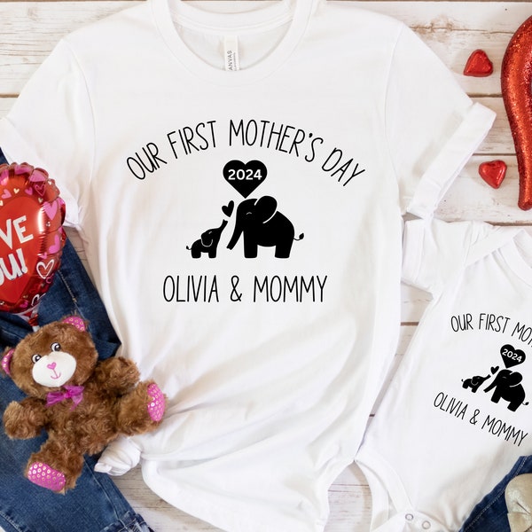 Our First Mother's Day 2024 Shirt, Matching Mommy And Me TShirt, Custom Mother's Day Gift, 1st Mothers Day Outfit, Elephant Mommy And Me Tee
