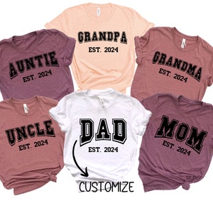 Maman est 2024, papa 2024, grand-père grand-mère est. 2024, Tante 2024, Oncle 2024, Révélation de grossesse, Nouvelle maman, Nouveau papa, Chemise pour faire-part de grossesse