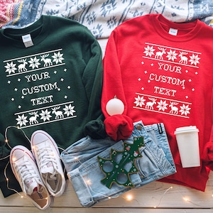 Sweat-shirts de Noël avec texte personnalisé, chemise sweat-shirts moche personnalisée, pulls moche, sweat-shirts couple personnalisés, t-shirt sweat-shirts rigolos