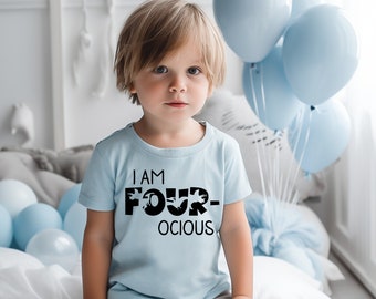 I am Four Shirt, 4th Birthday Boy, 4th Birthday Shirt Boy, Dinosaur Birthday Shirt, TRex Shirt, 4th dinosaur birthday, Custom Dinosaur Shirt