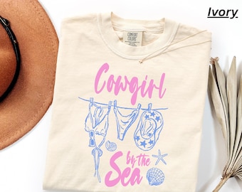 Coastal Cowgirl Shirt, Cowgirl By The Sea Tee, Beach Western Aesthetic T Shirt, Summer Coastal Vibes Graphic Tee, Ocean Lover Gift