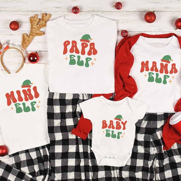 Chemises assorties de famille de lutin de Noël, chemise de lutin, chemises de couples, cadeau d'anniversaire, papa elfe, maman elfe, frère elfe, soeur elfe, chemise de Noël