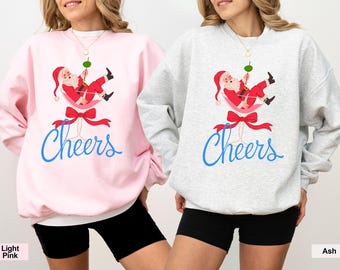 Santa Cheers Christmas Sweatshirt, Retro Holiday Hoodie with Front and Back Print, Funny Festive Santa Design, Cozy Winter Outfit Gift Idea