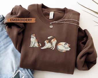 Kattskjorta broderad, kattmamma, presenter till kattälskare, kattälskarskjorta, söt kattskjorta, kattälskarepresent, kattägareskjorta, kattskjorta kvinna
