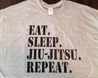 XL Gray Brazilian Jiu-Jitsu Gracie Eat Sleep Repeat T shirt UFC MMA Pride Fighting Fight