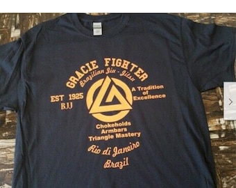 Orange logo  Gracie Jiu Jitsu MMA T shirt Tee Pride Fighting BJJ