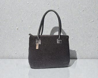 The Sak Elliott Lucca Tote Black Crochet Dual Handle Shoulder Bag with Bag Charm