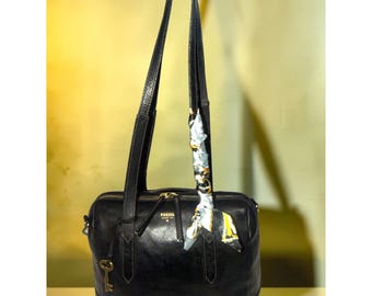 Fossil Sydney Satchel ZB5486 Black Matte Leather Old English Brass 3-way Med Bag