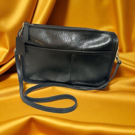VTG Coach Companion Bag 9300 Dark Navy Leather Brass Vintage 80s 