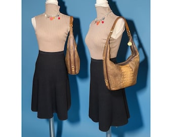 Brahmin Jacana Hobo Brown Ombre Croc Embossed Leather Brass Shoulder Bag + Charm