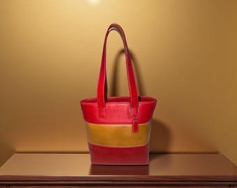 VTG Coach Legacy Rugby Stripe Colorblock Tote 9348 Red Tan Leather Y2K + Hangtag