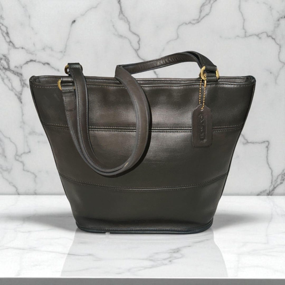 VTG Coach Tribeca Shopper Shoulder Bag 9098 Dark Gray Leather With ...
