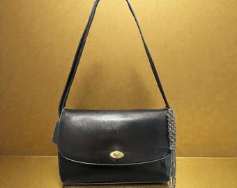 VTG Coach Madison Royalton Bag 4403 Black Caviar Leather Flap Turnlock 90s Italy