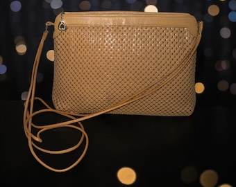 VTG Whiting & Davis Mesh Handbag Beige Metal Chainmail 3-way Bag 80s USA Clutch
