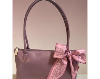 VTG Hobo East West Shoulder Bag Mauve Purple Leather 2-Handle Handbag Y2K Spring