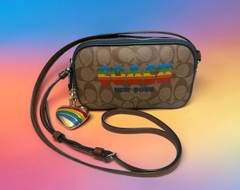 Coach Crossbody Pouch F73066 Rainbow LOGO Signature Canvas Heart Bag Charm PRIDE