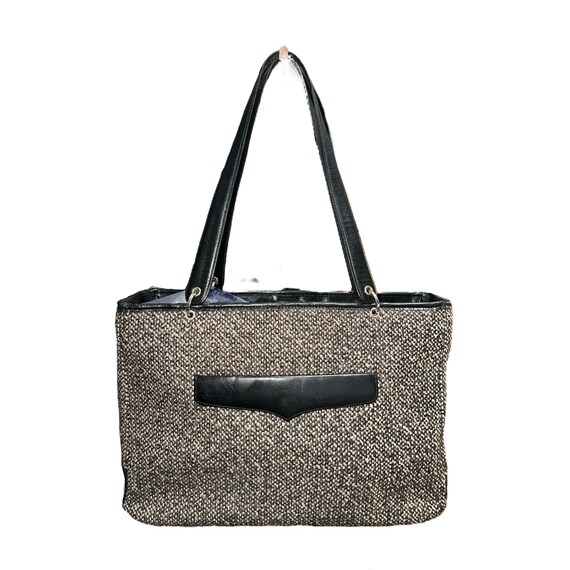 Vintage Ann Taylor Tote Womens Black Leather Brown Wool Tweed 90s Paisley Lined Etsy