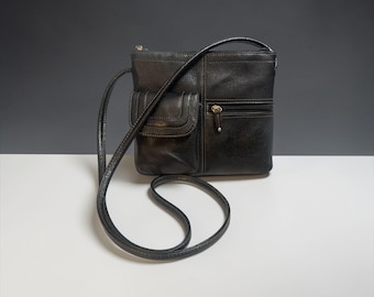 Tignanello Carson Crossbody Bag Black Pebbled Leather Swing Pack Travel Organizer