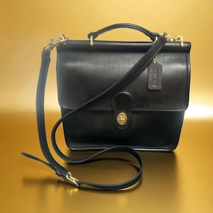 VTG Coach Willis Bag 9927 Black Leather Brass Hardware Turnlock Satchel Vintage 90s Made in USA Old Coach Purse Black and Gold Handbag