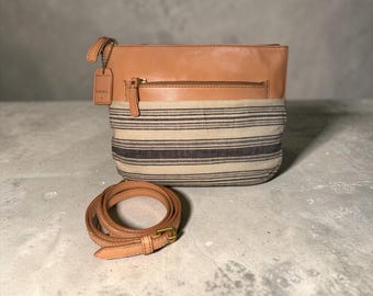 VTG Fossil Issue No 1954 Explorer Series Crossbody Striped Canvas Tan Bag VEGAN
