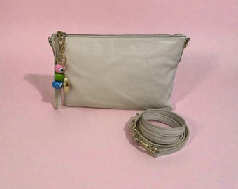 Fossil Crossbody Bag ZB5701 Chalk White Leather Convertible Clutch Bag Charm