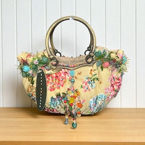 VTG Mary Frances Bag 824 Yellow Handmade Beaded Bouquet Top Handle Satchel NWT Hand Crafted Purse Vintage 90s Handbag Beads Tassel Bag Charm
