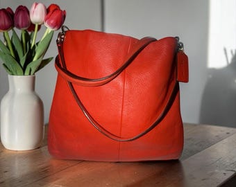 Coach Madison Phoebe Hobo F35723 Carmine Red Pebbled Leather Brass Shoulder Bag