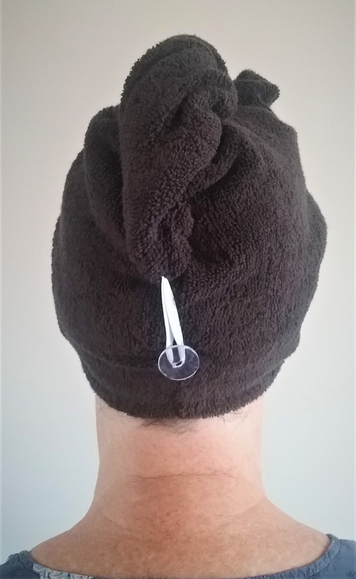 Hair Turban Towel In Black 100 Cotton Absorbent Soft Wrap With Loop