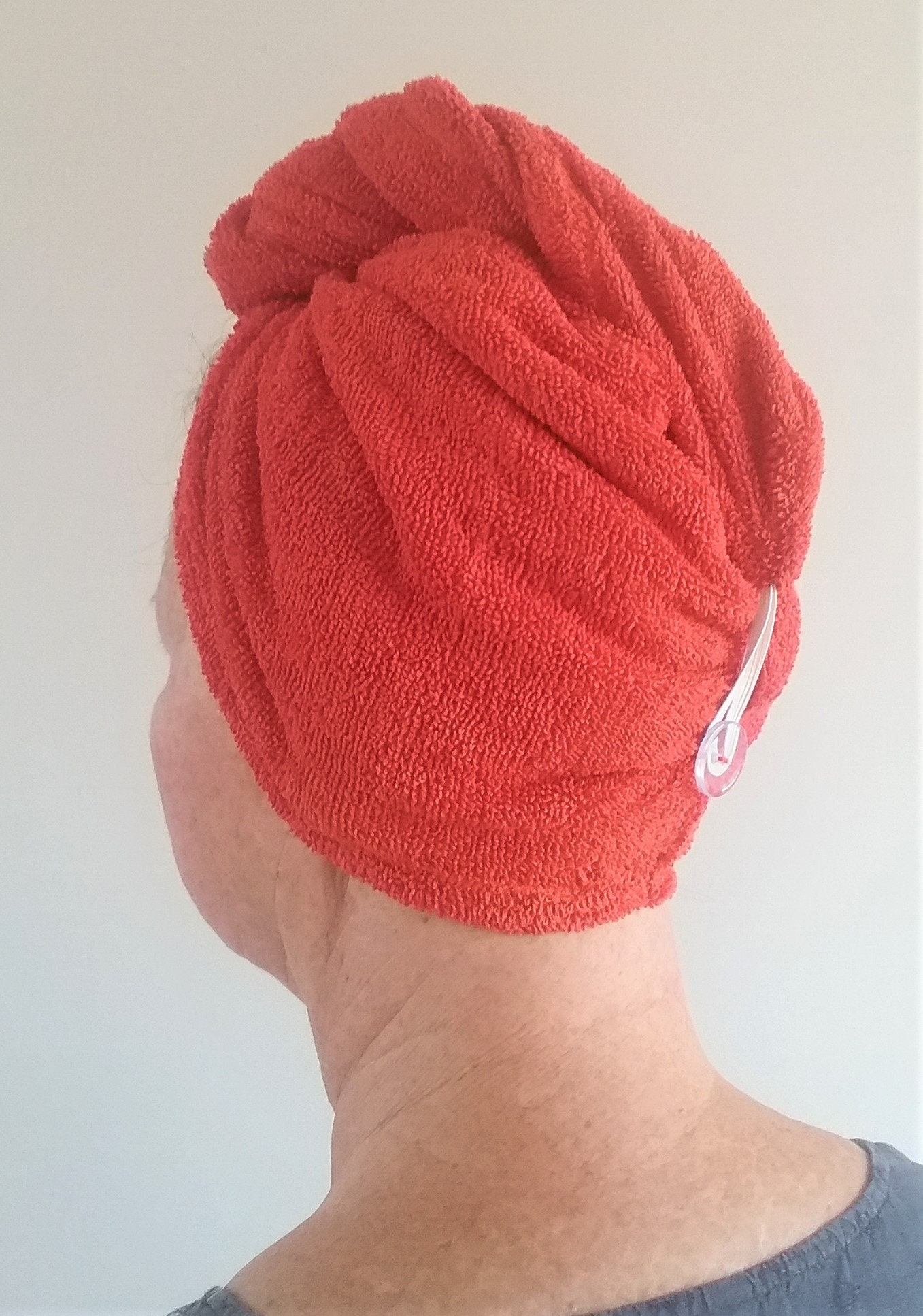 Hair Turban Towel in Orange 100 Cotton Absorbent Soft Wrap With Loop & Button Etsy