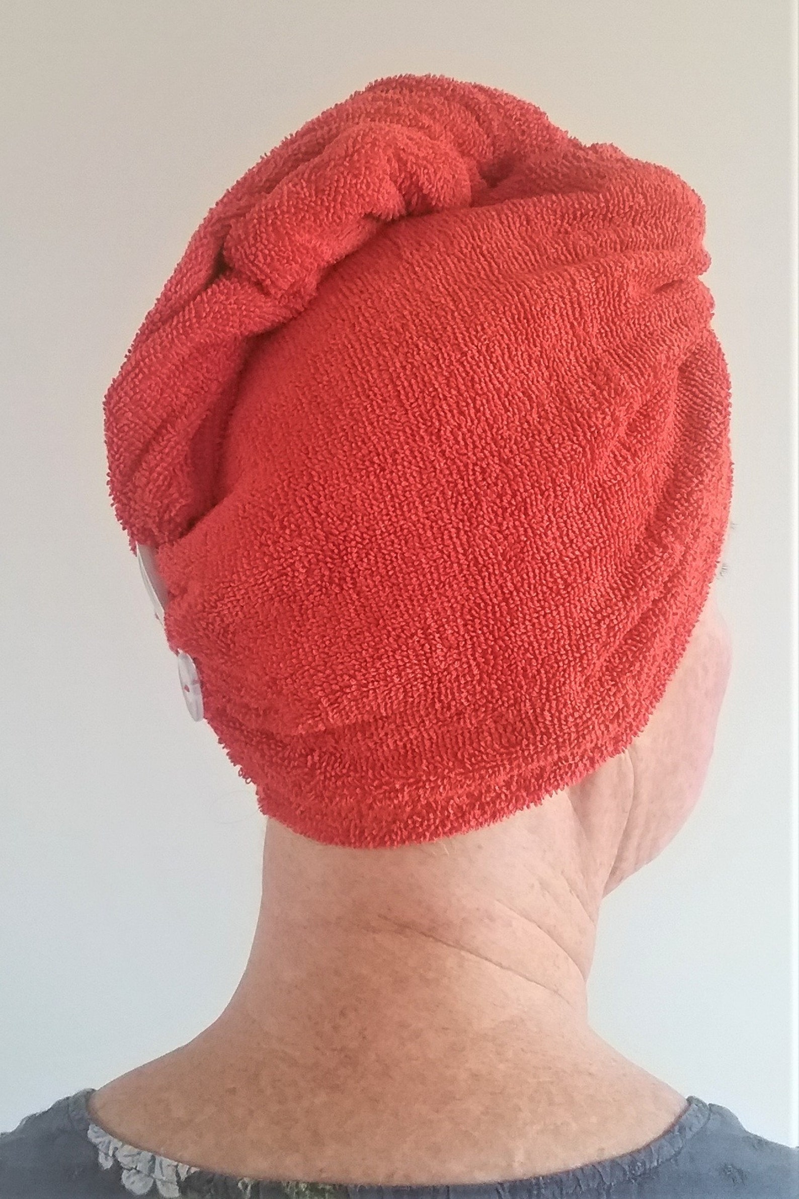 Hair Turban Towel in Orange 100 Cotton Absorbent Soft Wrap With Loop