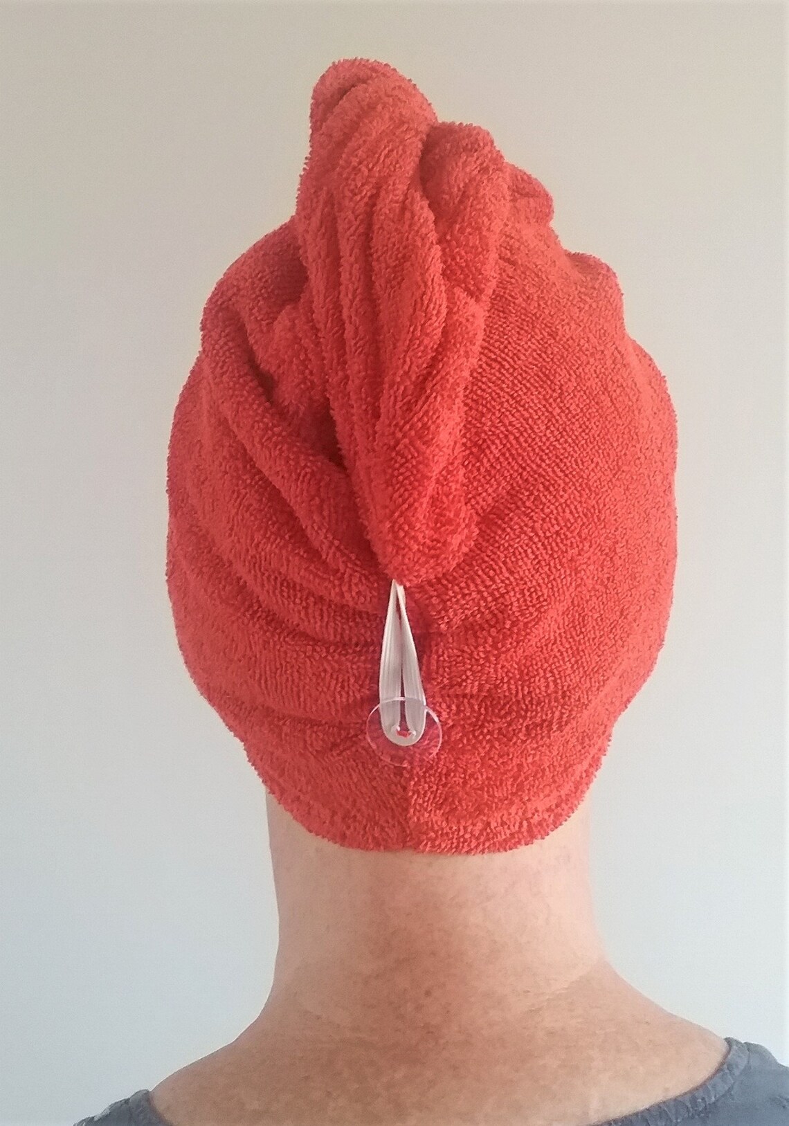 Hair Turban Towel in Orange 100 Cotton Absorbent Soft Wrap With Loop