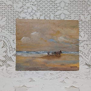 Original Oil Painting Shell Fisherman Horse And Cart On Shore Line Unframed Stretched Canvas Signed A R Ward.