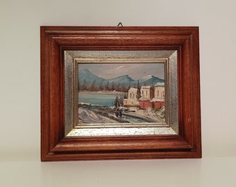 Oil Painting Mountain Village Scene Imprestionist Framed.