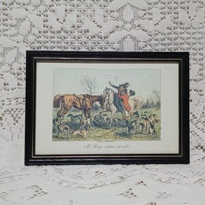 Vintage Hunting Print Horses Hounds . English Hunting Picture After John Leech Framed.
