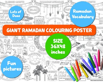 Giant Ramadan Colouring Poster | Kids' Activity, Islamic Art (36x48 Inches)