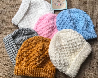 Hand knitted baby hat. Newborn. 0- 3months. 6-12 months. 1-2 years. Baby beanie. Hospital hat. Coming home hat.