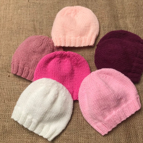 Hand knitted baby hat. Baby beanie. Newborn hospital hat.Various sizes available.