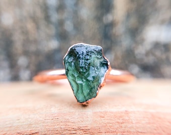 Raw Authentic Moldavite Ring, Silver, Gold, Rose Gold, or Copper Rings