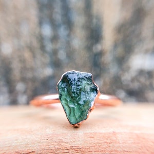 Raw Authentic Moldavite Ring, Silver, Gold, Rose Gold, or Copper Rings