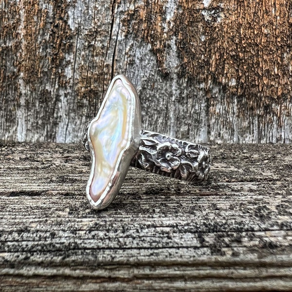 Unique Baroque Pearl & Sterling Silver Ring, Size 6