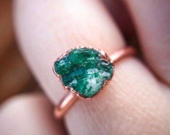 Raw Emerald Ring, Silver, Gold, Rose Gold, or Copper Rings, May Birthstone Jewelry
