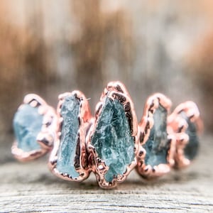 Raw Natural Neon Blue Apatite Multi Stone Ring, Raw Gemstone Ring