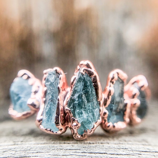 Raw Natural Neon Blue Apatite Multi Stone Ring, Raw Gemstone Ring