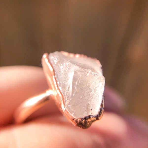 Raw Morganite Ring, Silver, Gold, Rose Gold, or Copper