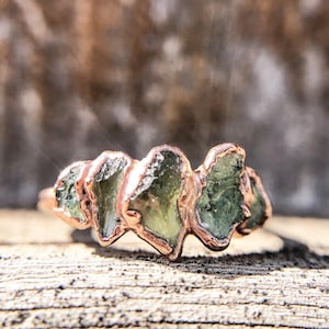 Raw Authentic Moldavite Multi-Stone Ring, Silver, Gold, Rose Gold, or Copper Rings